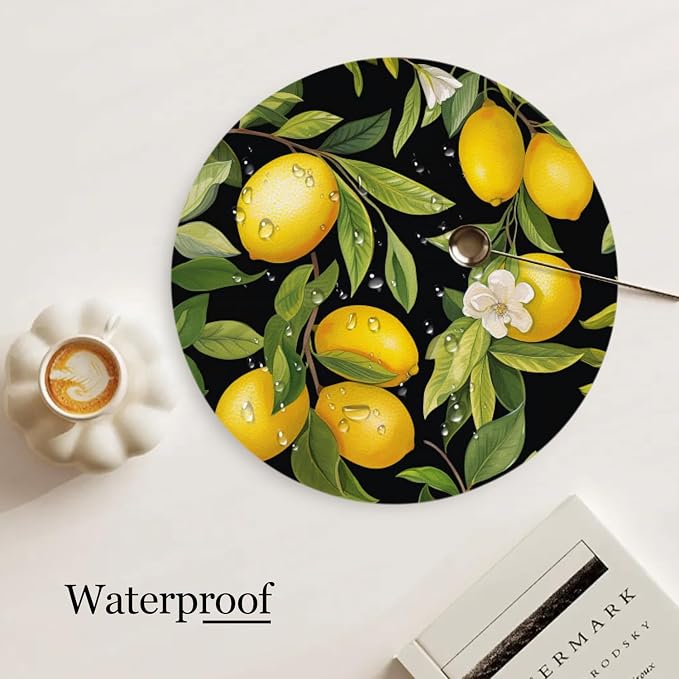 Faux Leather Ding Table Placemats Set of 4, Lemon Tree - Image 3