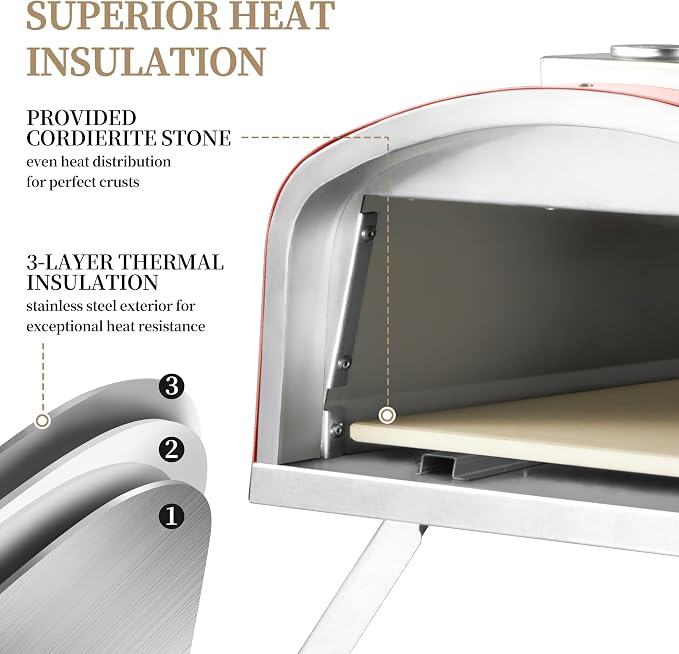 PIZZELLO 16" Outdoor Pizza Oven Propane & Wood Fired Stainless Steel Pizza Grill - Image 7