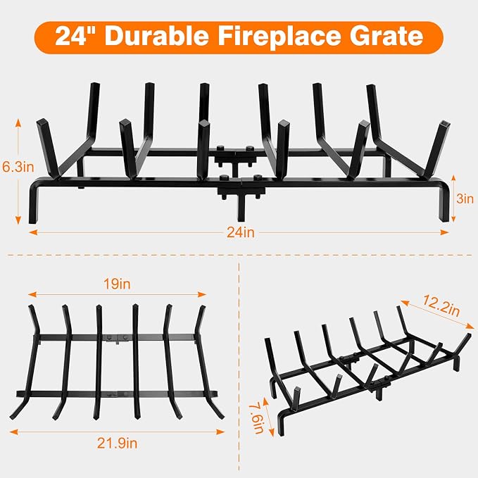 FEED GARDEN Fireplace Grate 24 inch Heavy Duty Fireplace Log Holder, 1/2" Solid - Image 3
