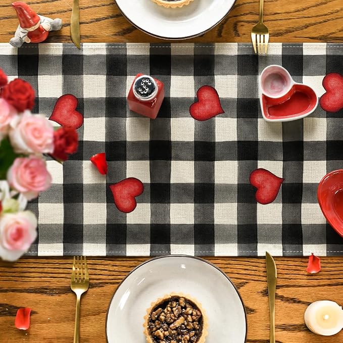 Artoid Mode Watercolor Buffalo Plaid Hearts Gnomes Love Valentine's Day Table - Image 7