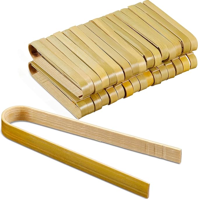 Tongs, 90 Count Disposable Bamboo Brown, 4 Inch Mini Size