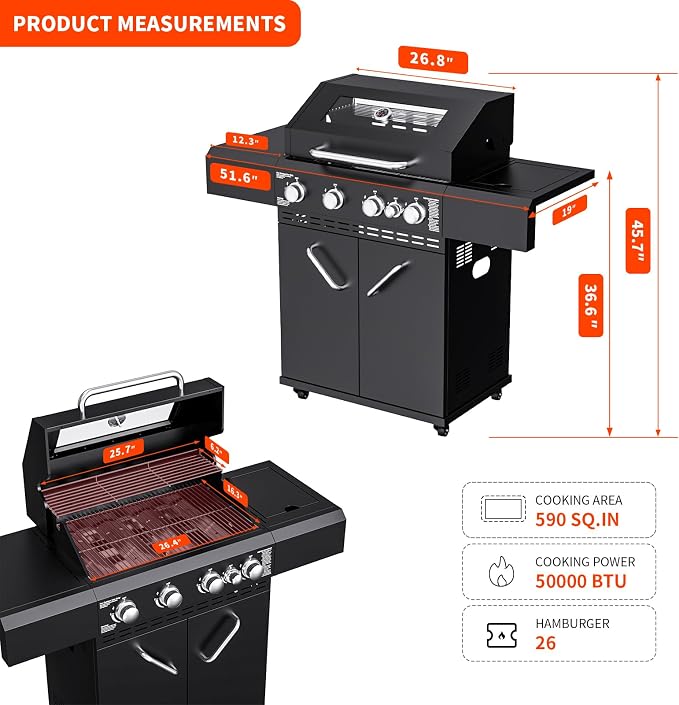 4 Burners Propane Gas Grill - Image 2
