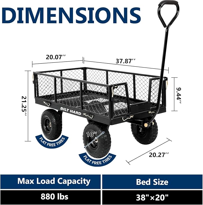 BILT HARD 880 lbs 10" Tires Steel Garden Cart - Image 5
