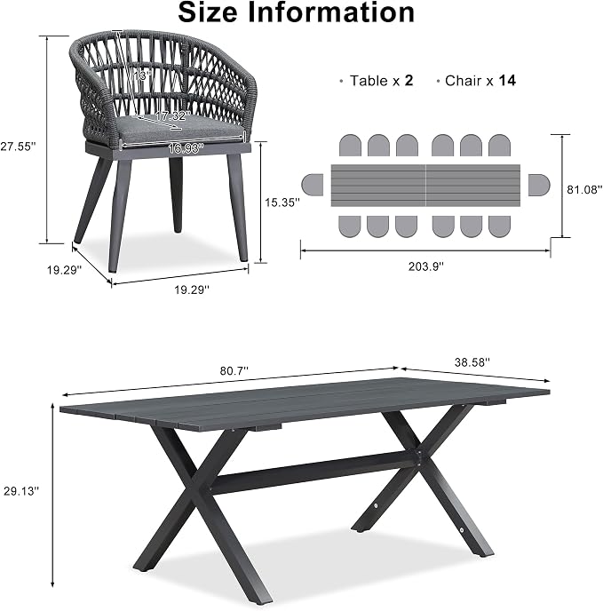 PURPLE LEAF 16 Pieces Outdoor Dining Set All-Weather PE Rattan Outdoor Patio - Image 6