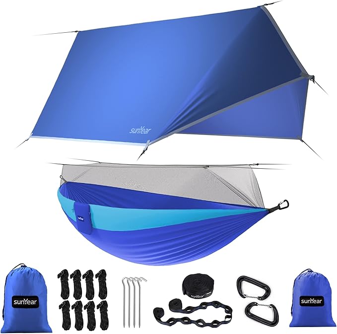 Camping Hammock with Rain Fly and Bug Net, 2-Person Nylon Oxford