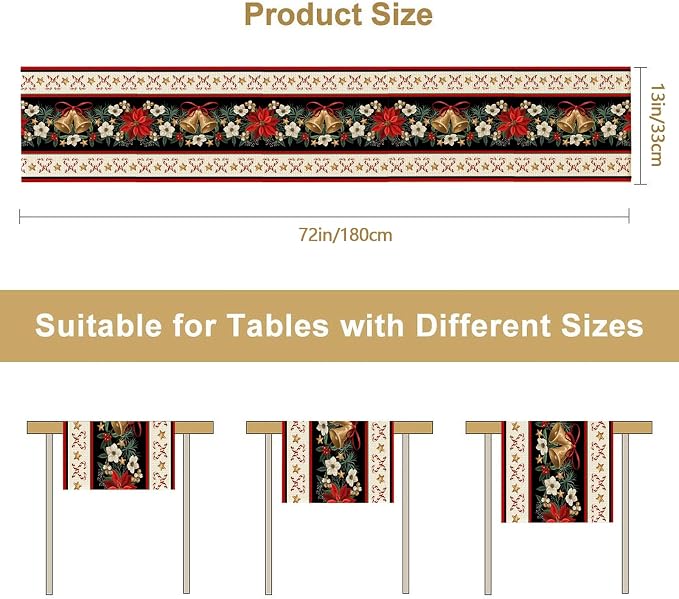 Christmas Bells Table Runner Burlap Kitchen Dining Linen Table Decoration - Image 6