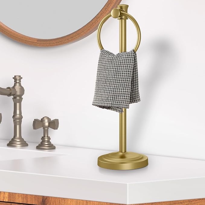 Hoimpro 17 Inch Stand Hand Towel Holder Towel Bar Towel Hanging Ring, Free - Image 2