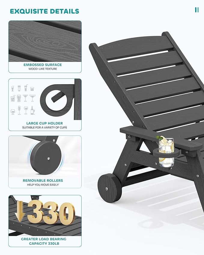 SERWALL Patio Chaise Lounge Chair, Poly Lounge Chair - Image 4