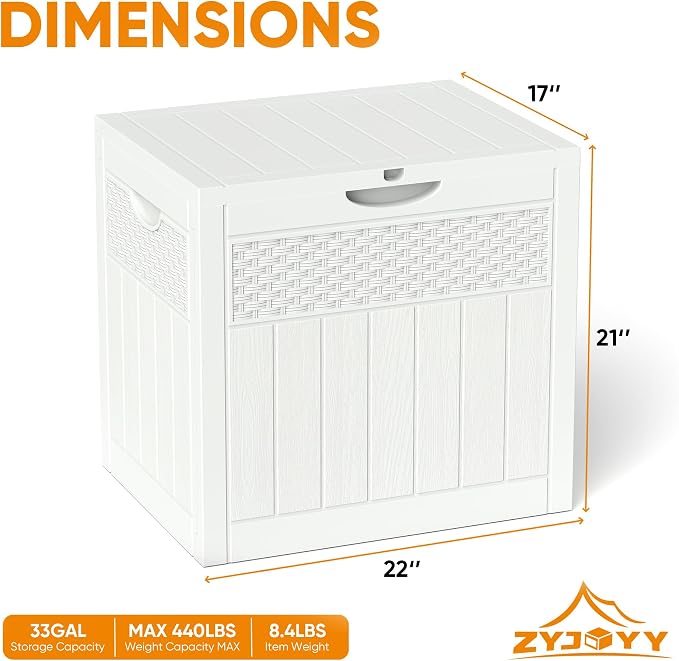 ZYJOYY 33 Gallon Resin Deck Box, Weatherproof Outdoor Storage Box - Image 2