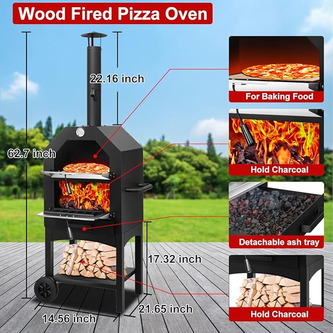 EDOSTORY Outdoor Pizza Oven, Wood Fired - Image 2