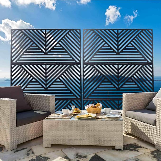 Outdoor Privacy Screen with Geometric Design – Metal Decorative Panel, - Image 4