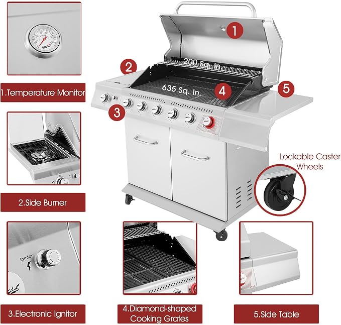 Royal Gourmet GA6402S 6-Burner Propane Gas Grill - Image 4