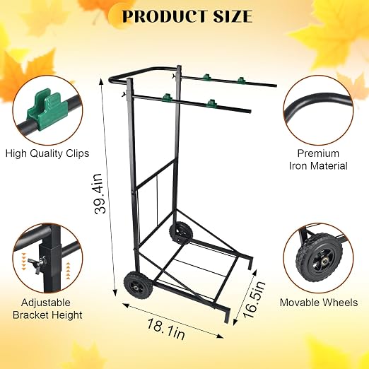 Trash Bag Holder with Wheels, Adjustable Metal Leaf Bag Holder with 4 Clips - Image 2
