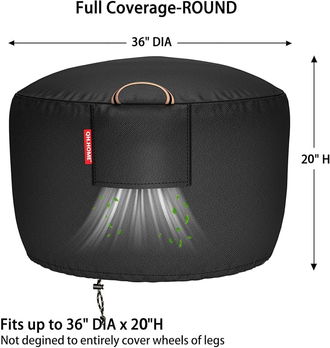 Fire Pit Cover Round for 33-36 inch Fire Pit, 900D Heavy Duty Waterproof Fabric - Image 3