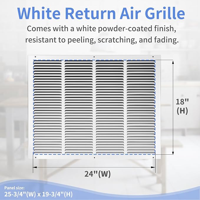 24"W x 18"H Steel Return Air Grille, Air Return Vent Cover - Image 3