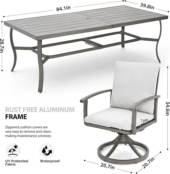HAPPATIO Aluminum 9 Piece Patio Dining Set, Outdoor Swivel Dining Chairs and - Image 4