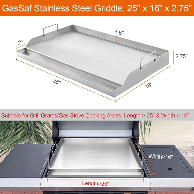 GasSaf Universal Stainless Steel Griddle, Large Grill Flat Top Pan - Image 2
