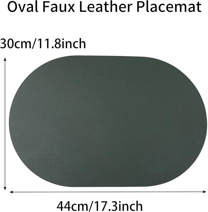 Faux Leather Placemats Set of 6 Oval Reversible Placemat Waterproof Green and - Image 3