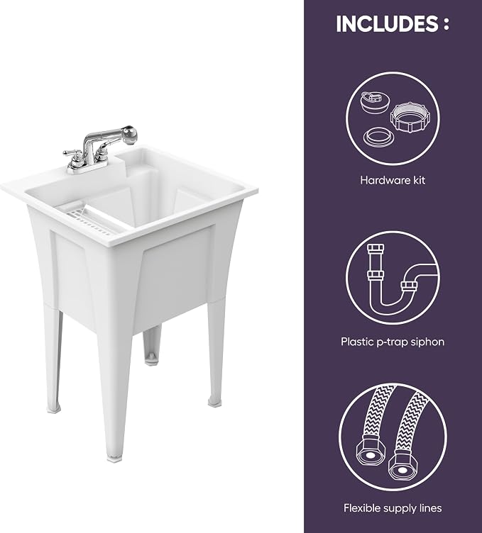 Freestanding Utility Sink with Two Handle Chrome Faucet - Image 2
