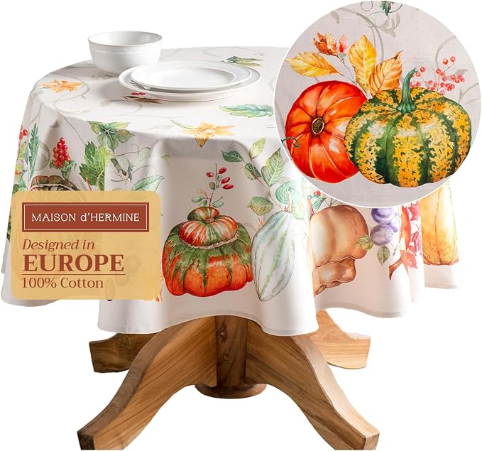 Maison d' Hermine Table Cloth Round Table 100% Cotton 63 Inches Fall Tablecloth by MaisondHermine
