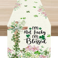 Cross Clover Table Runner, Rustic Beige Pink Floral Green Shamrock St.Patrick's by Unknown