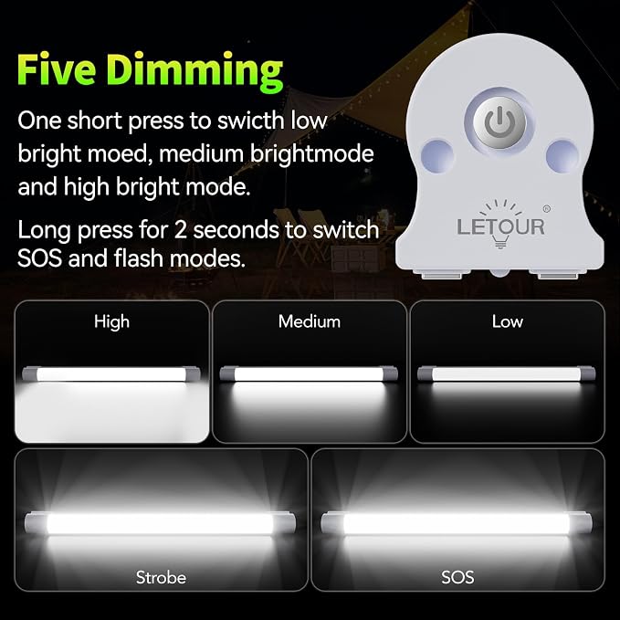LETOUR LED Tube Magnetic Light Work Lights 6000Lumens 10400mAh 5 Lighting - Image 4