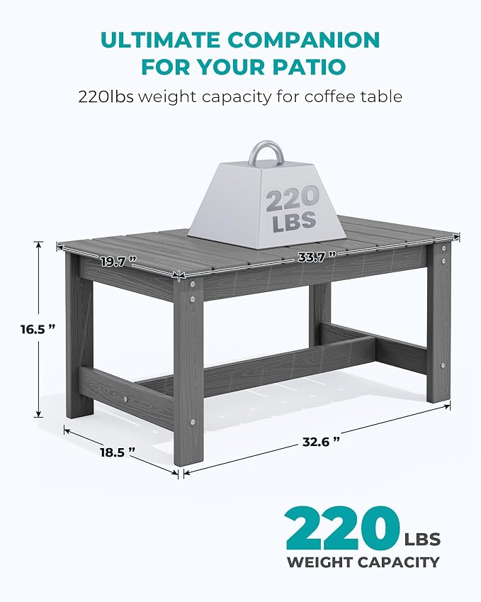 SERWALL Patio Coffee Table, HDPE Rectangle Outdoor Coffee Table Set of 2 - Image 2