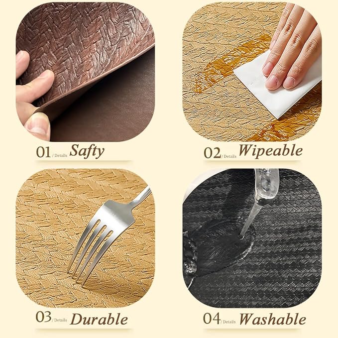 PIGCHCY Round 15" Water-Resistant Placemats Set of 6, Premium Faux Leather - Image 3
