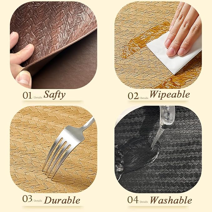 PIGCHCY Round 15" Water-Resistant Placemats Set of 6, Premium Faux Leather - Image 3