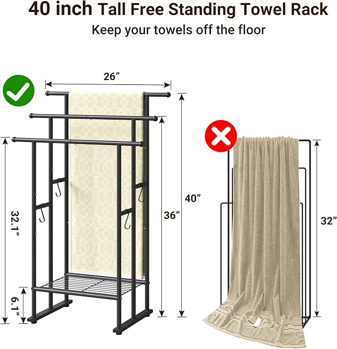 ELYKEN 3 Tier Standing Towel Rack, Freestanding Floor Towel Rack - Image 3