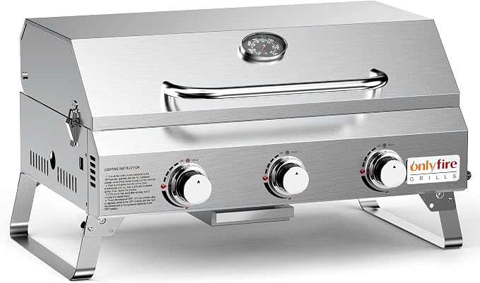 Tabletop Gas Grill 3 Burners, Portable Propane BBQ Grill by ONLYFIREGRILLS