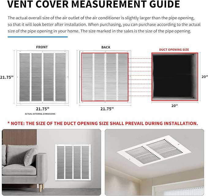 20x20 Return Air Grille, Air Return Vent Cover, Flat Vent Cover, Rejillas De - Image 4