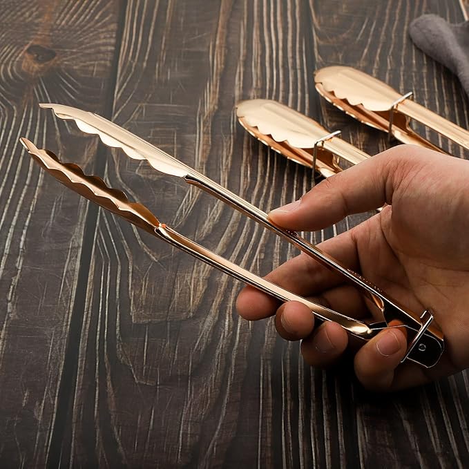 Serving Tongs, 9-Inch Gold-Plated Aluminum, Set of 3