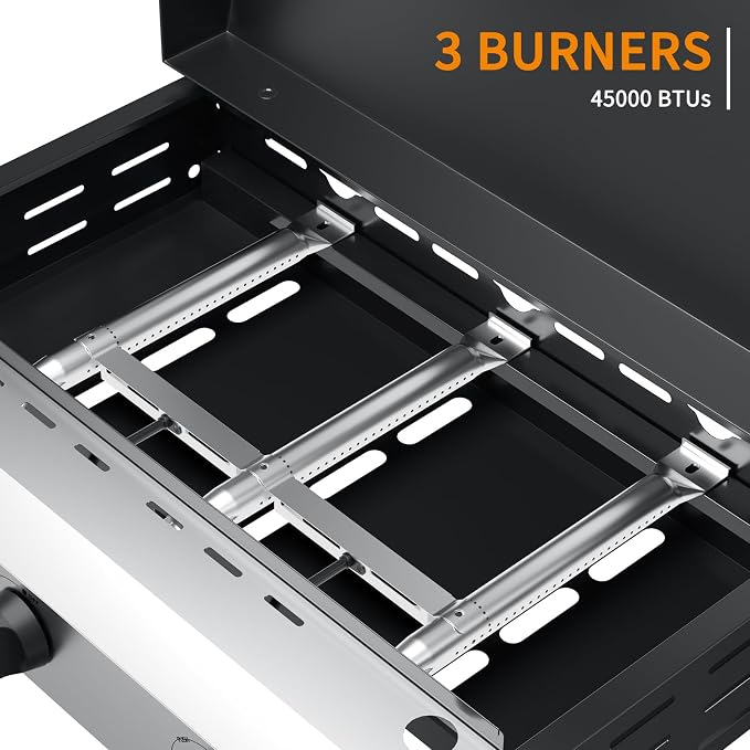 3 Burner BBQ Gas Griddle with Hood, 25.6 Inch Stainless Steel Portable - Image 3