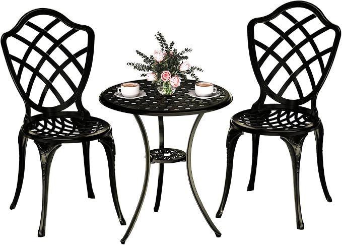 3 Piece Patio Bistro Set, Outdoor Bistro Table and Chairs Set of 2 w/Umbrella by Embraceartofoutdoorliving