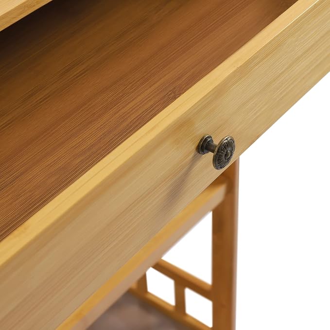 Bamboo Serving Cart with Drawer and Fence Rail, Kitchen Storage Organizer - Image 6