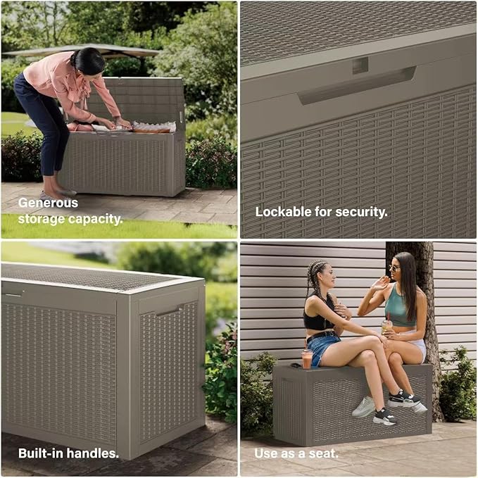 270 Gallon Outdoor Storage Box Waterproof Lockable Resin Deck Box Large - Image 7