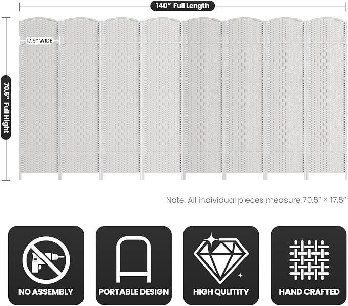 Folding Room Divider, Weave Fiber Privacy Screen, Extra Wide Room Screen - Image 3