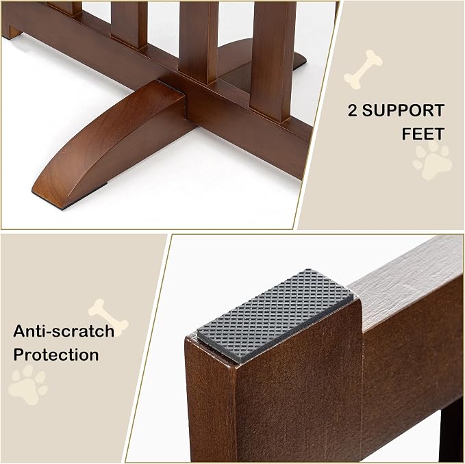 24" Height Tall Freestanding Pet Gate, Solid Wood Folding Safety Fence Wooden - Image 6