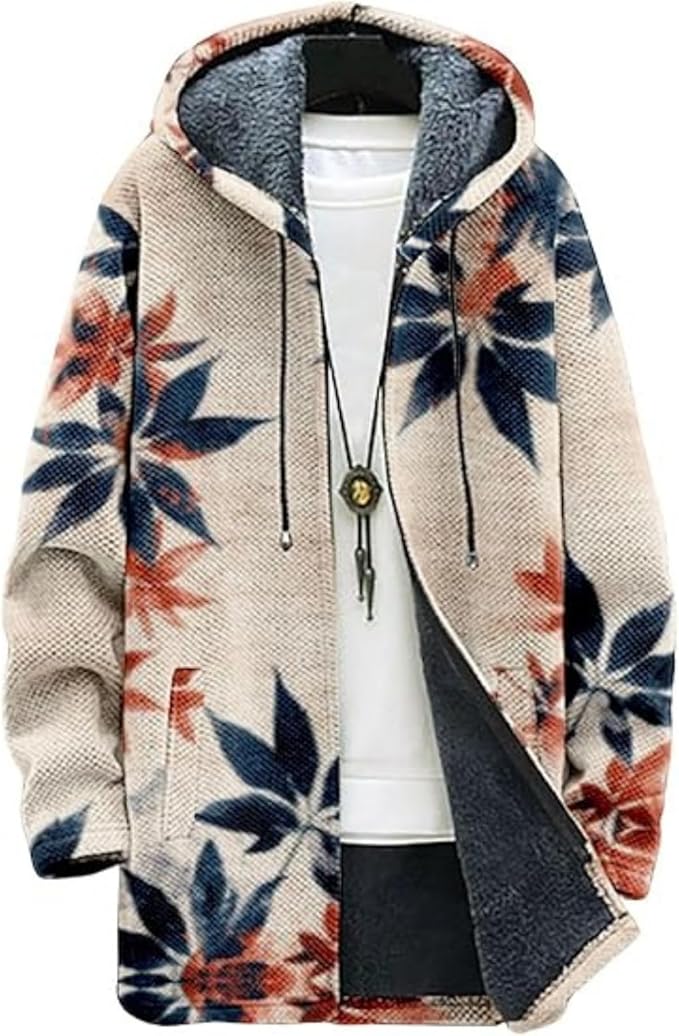 Men's Hooded Sweater Coat Knit Fleece Lined Long Cardigan Jacket by Unknown