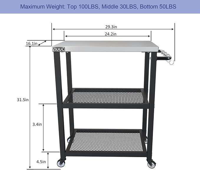 NUUK Three-Shelf Rolling Outdoor Dining Cart Table - Image 2