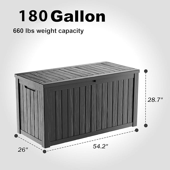 180 Gallon Large Deck Box, Resin Outdoor Storage Box - Image 4