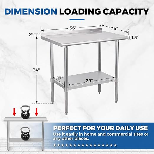 Profeeshaw Stainless Steel Prep Table NSF Commercial Work Table - Image 2