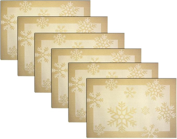 Christmas Placemats Set of 6 Vinyl Woven Non-Slip Placemats Washable Easy to by PandaPalm