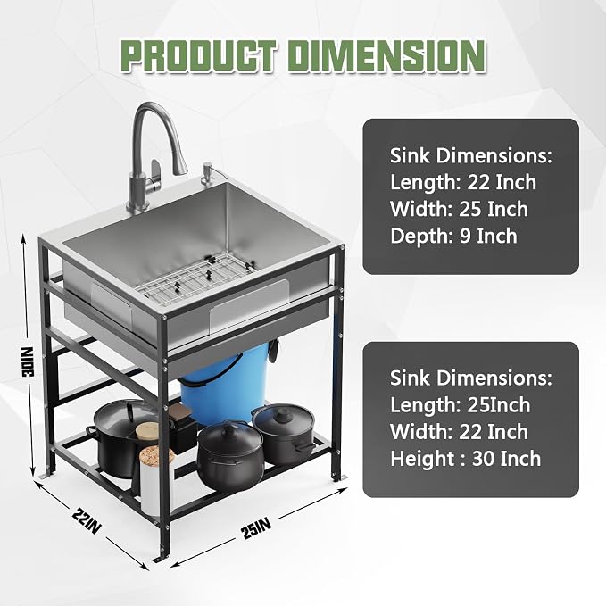 25x22 Inch Stainless Steel Utility Sink-Freestanding Laundry Sink Practicality - Image 5