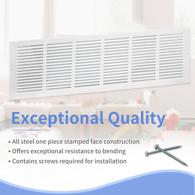 30"W x 8"H Steel Return Air Grille, Air Return Vent Cover - Image 2