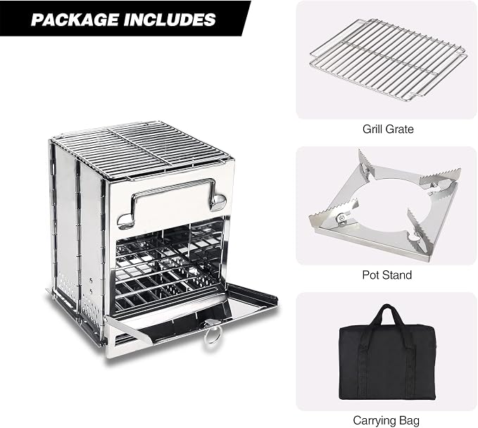 REDCAMP Wood Burning Folding Camp Stove Stainless Steel Grill and Pot Stand - Image 7