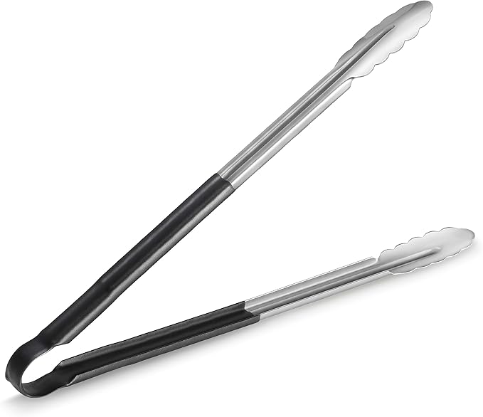 Utility Spring Tongs, 16-Inch Stainless Steel with Black Vinyl Handles