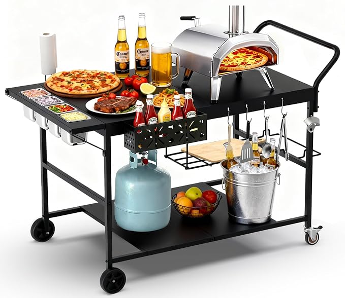 Pizza Oven Table with Topping Station, Outdoor Pizza Oven Cart, Grill Cart Table by Lezbanz