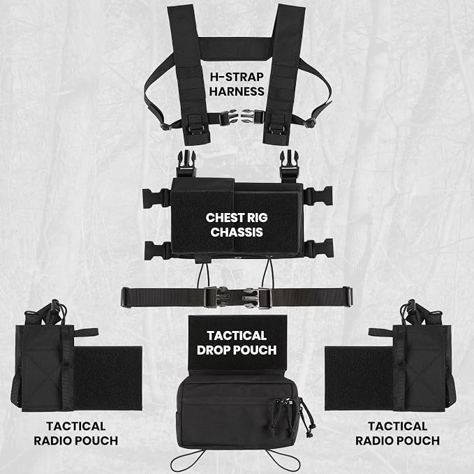 Tactical Chest Rig, MOLLE Compatible Plate Carrier System, 5.56/7.62 Mag Pouches - Image 2